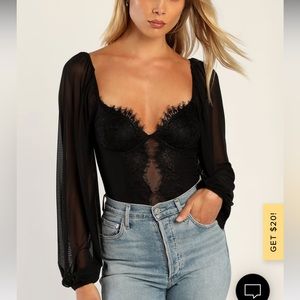 Black Long Sleeve Lace Bustier Bodysuit